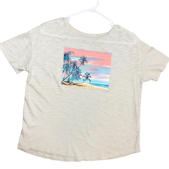 Old Navy The Easy Tee Womens Small Beige Tropical Beach Surfer Sunset. - Picture 1 of 6